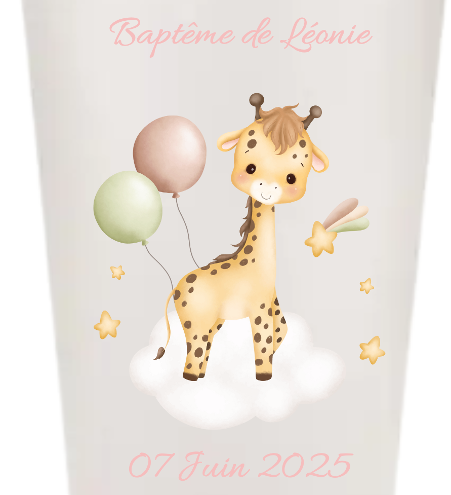 Gobelets personnalisés baptême/anniversaire girafe