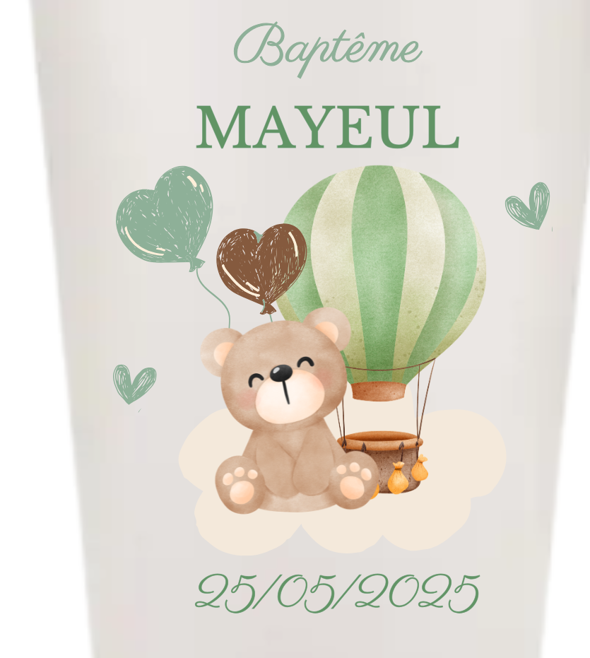 Gobelets personnalisés baptême/anniversaire ourson vert