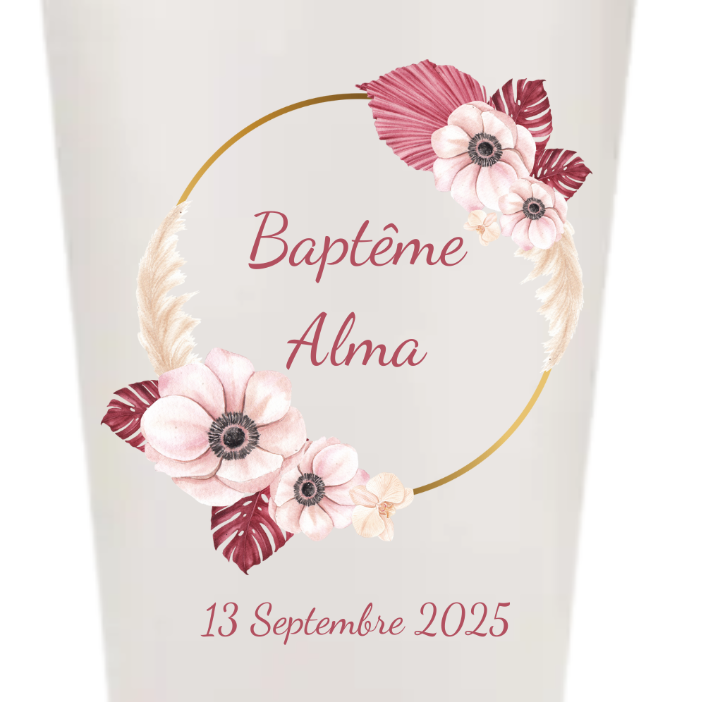 Gobelets personnalisés baptême/anniversaire pampa rose poudré