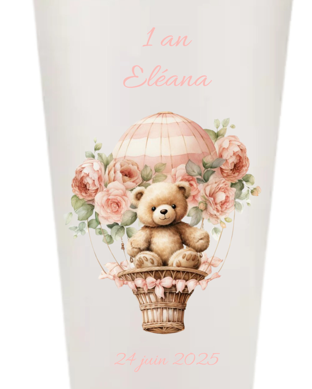 Gobelets personnalisés baptême / anniversaire ourson rose montgolfière