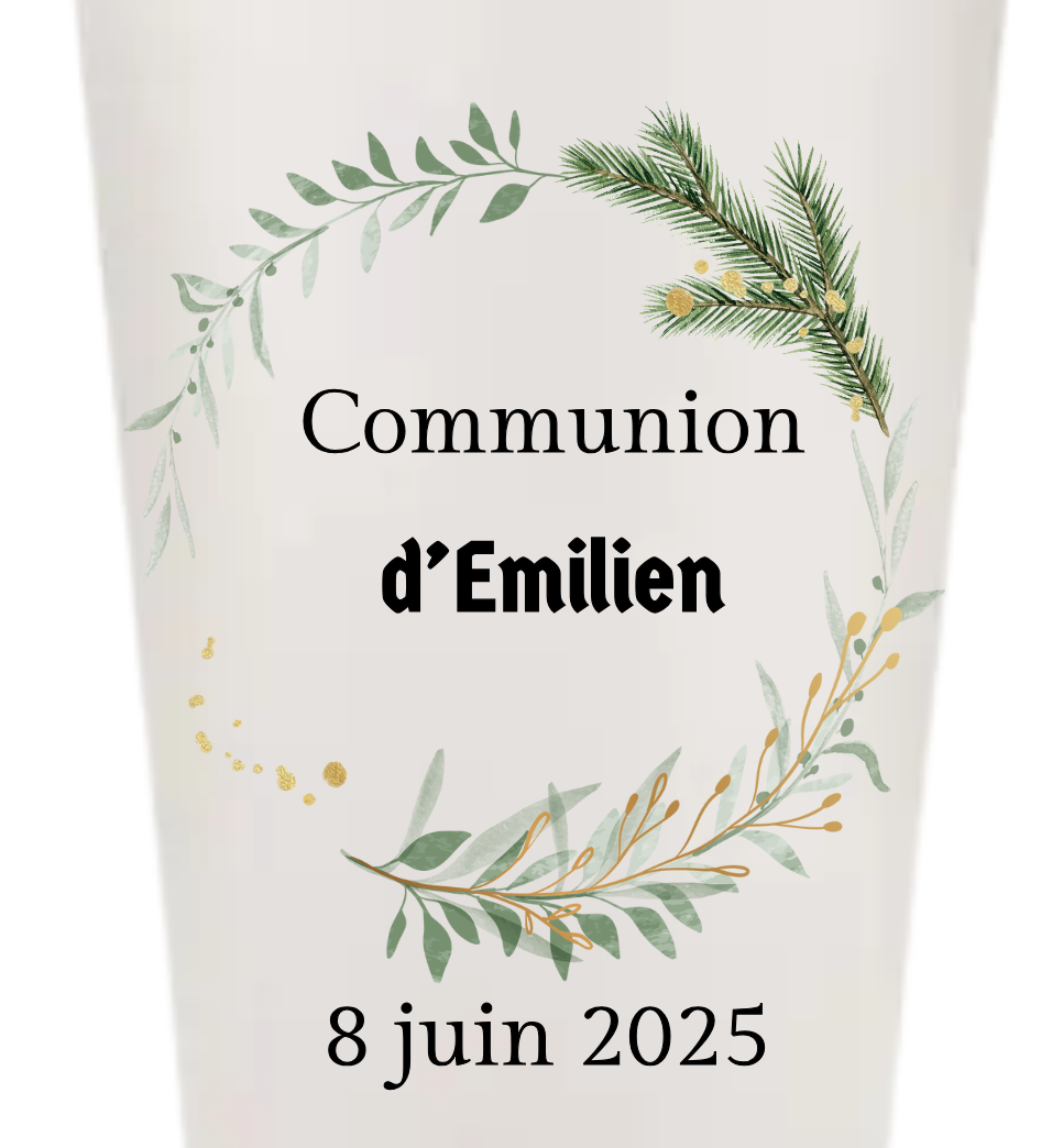 Gobelets personnalisés baptême/anniversaire sapin feuillage vert