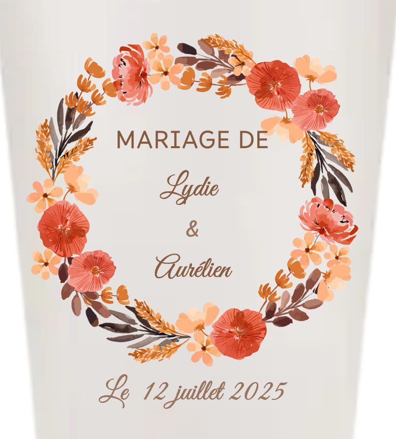 Gobelets personnalisés Mariage - Couronne de fleurs - terracotta