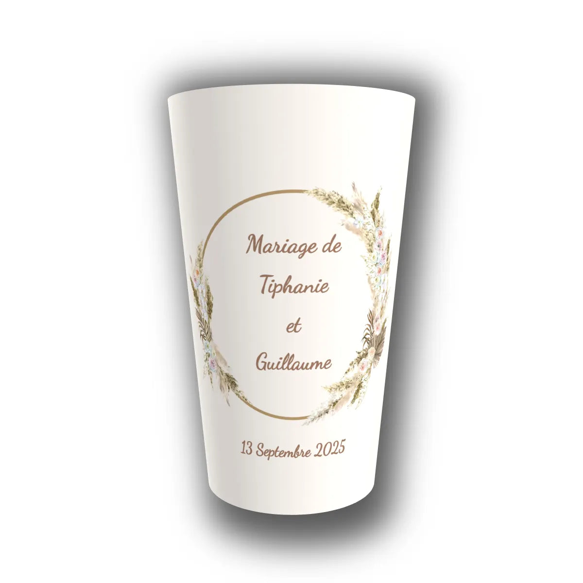 Gobelet mariage personnalisé Pampa, cadeau invité bohème et écoresponsable