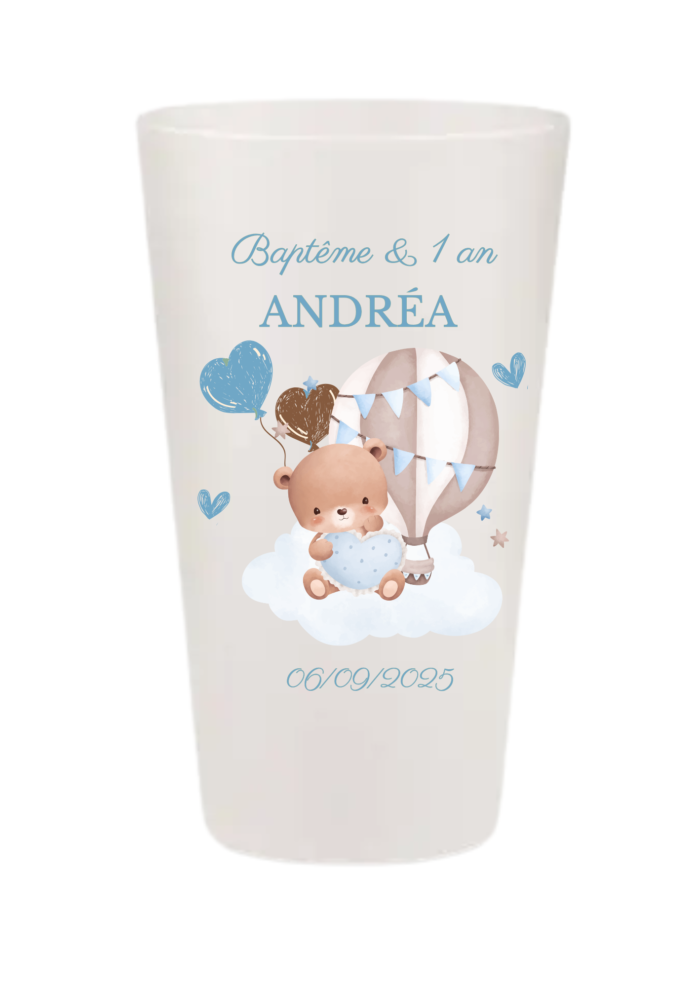 Gobelets personnalisés baptême/anniversaire ourson bleu