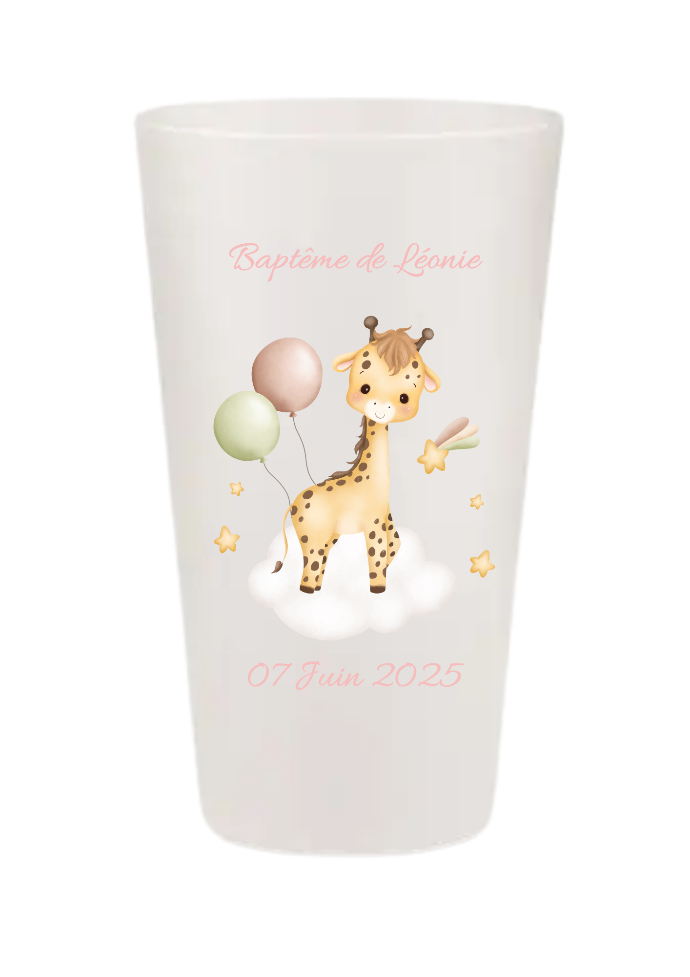 Gobelets personnalisés baptême/anniversaire girafe