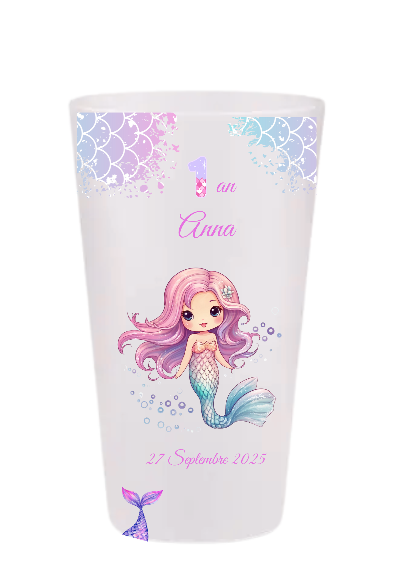 Gobelets personnalisés baptême/anniversaire siréne