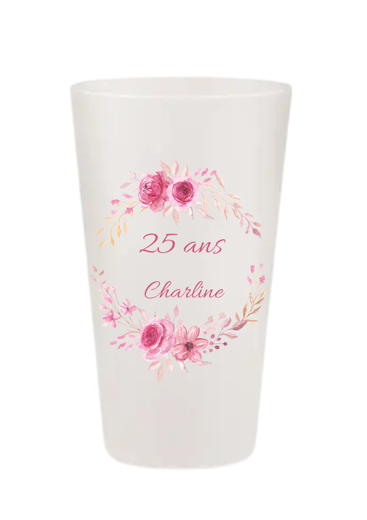 Gobelets personnalisés anniversaire rose et blanc