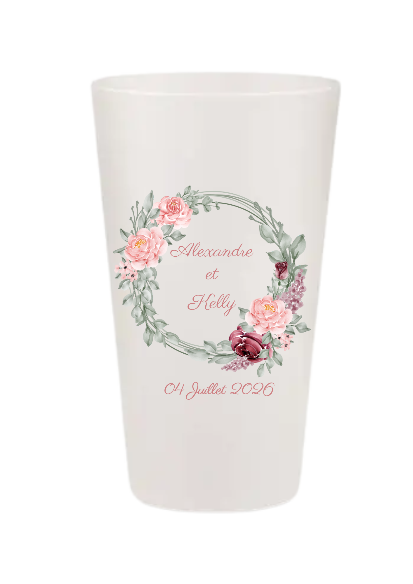 Gobelets personnalisés Mariage - rose & gris fleur