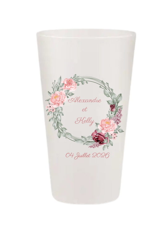 Gobelets personnalisés Mariage - rose & gris fleur
