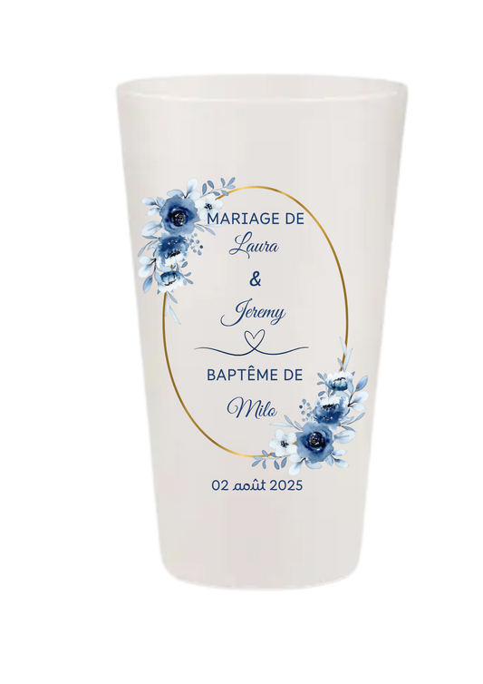 Gobelets personnalisés Mariage - Fleur bleu or