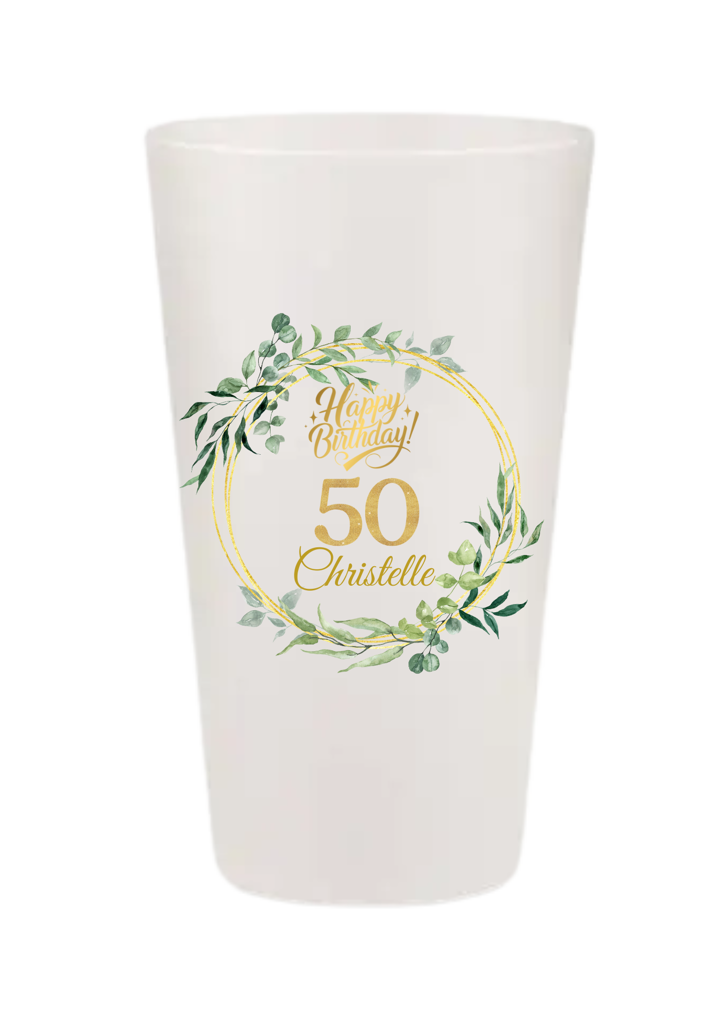 Gobelets personnalisés anniversaire or feuillage vert
