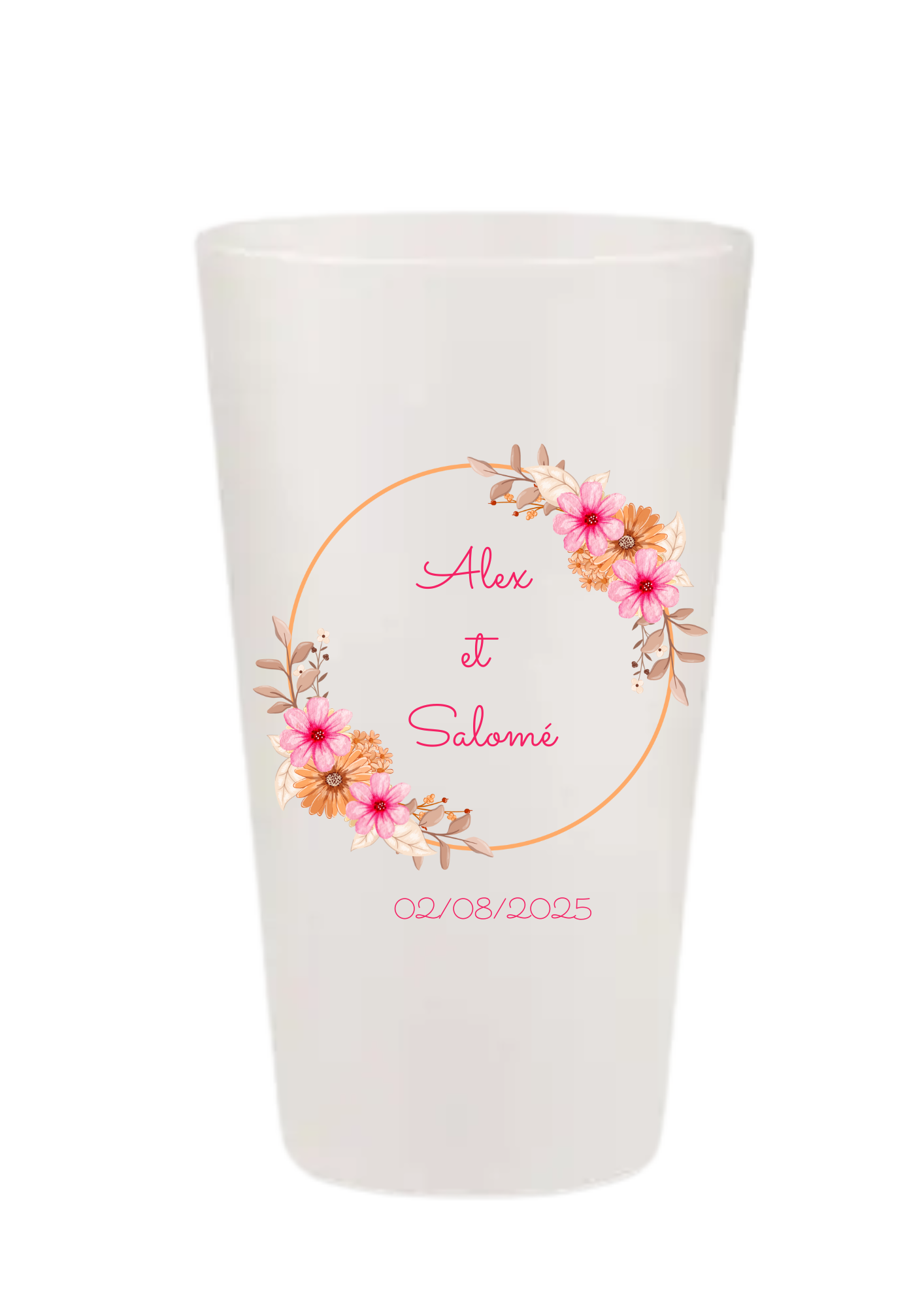 Gobelets personnalisés Mariage - fuchsia rose fleuri