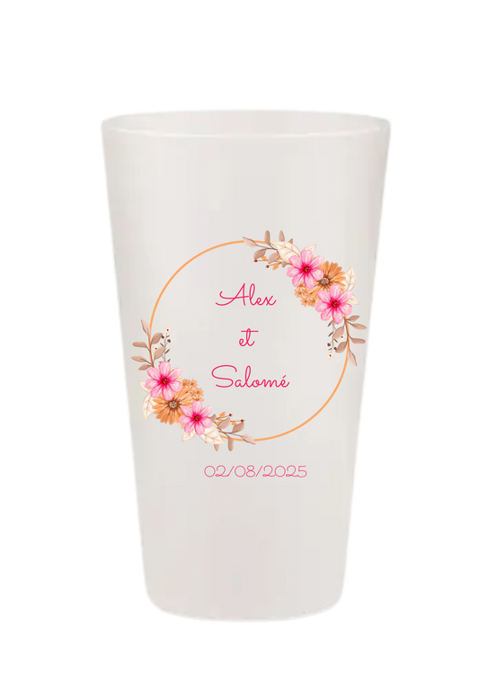 Gobelets personnalisés Mariage - fuchsia rose fleuri