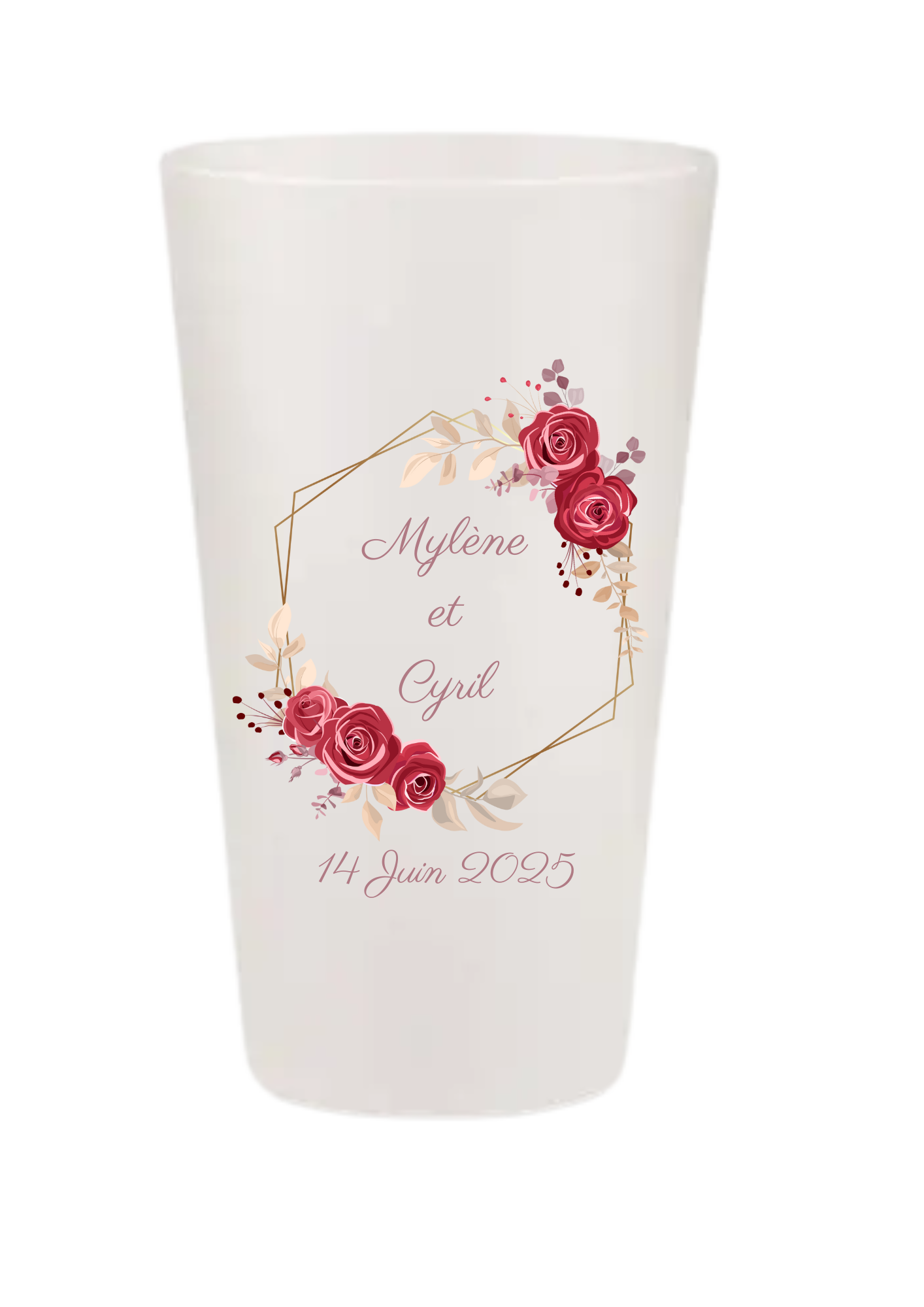 Gobelets personnalisés Mariage - Rose or fleuri