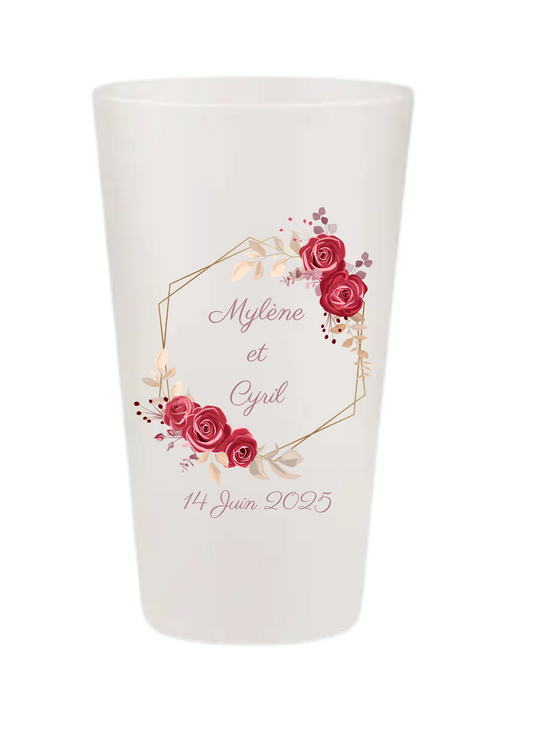 Gobelets personnalisés Mariage - Rose or fleuri