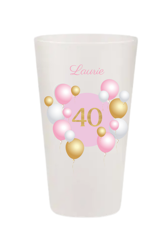 Gobelets personnalisés anniversaire ballon rose or