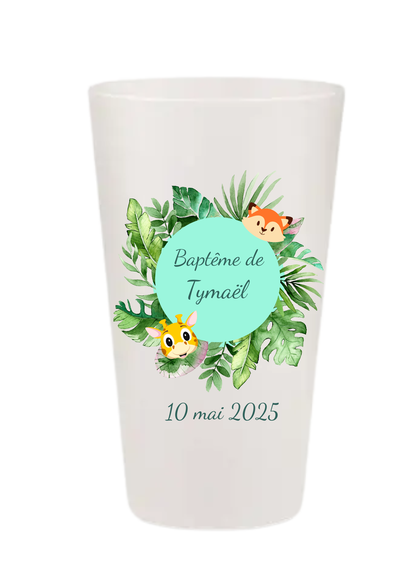 Gobelets personnalisés baptême/anniversaire animaux renard vert
