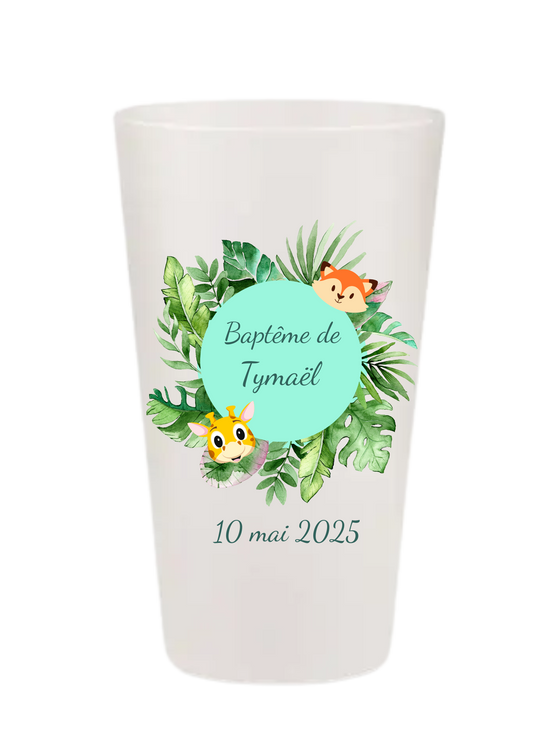 Gobelets personnalisés baptême/anniversaire animaux renard vert