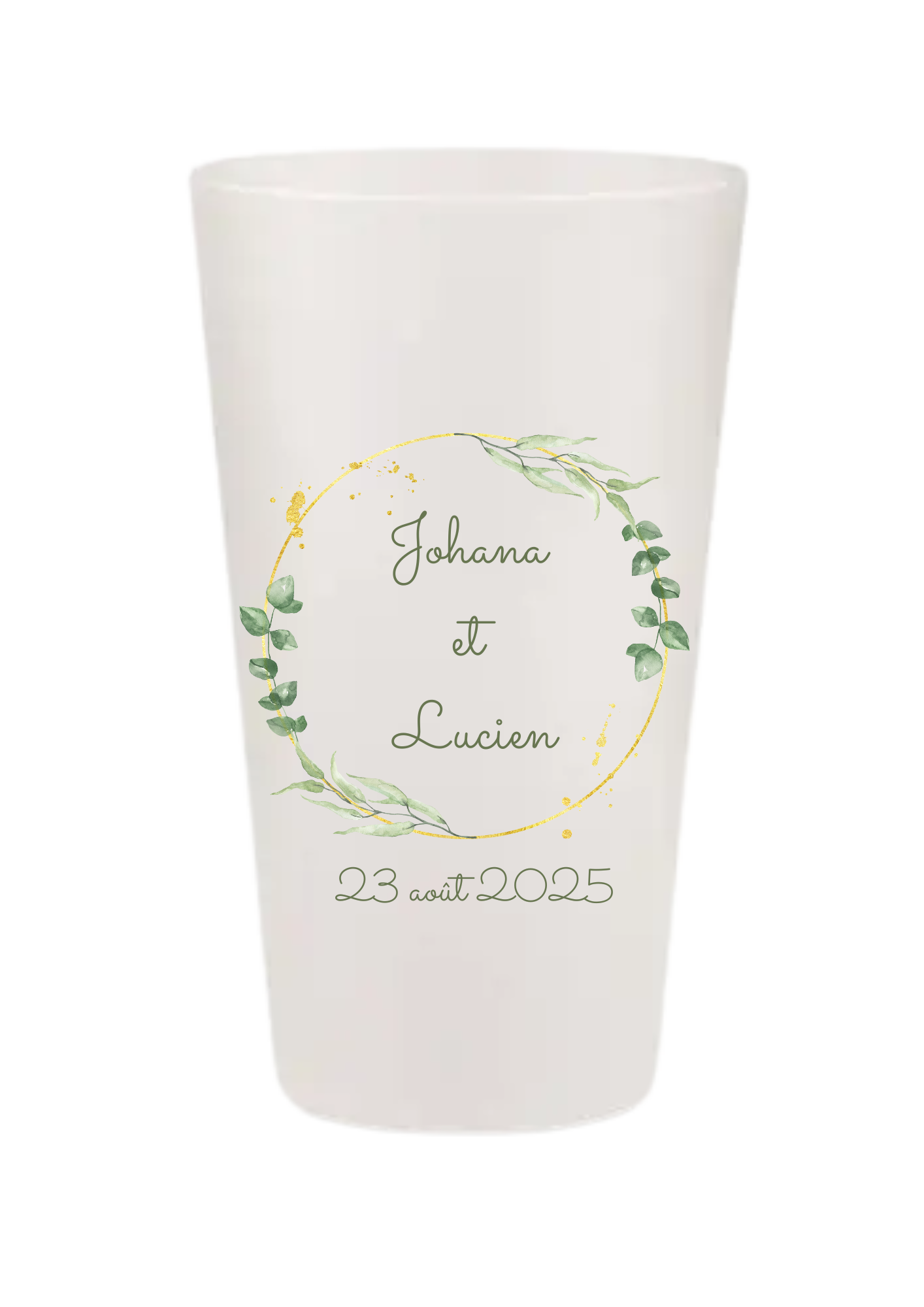Gobelets personnalisés Mariage - couronne vert or
