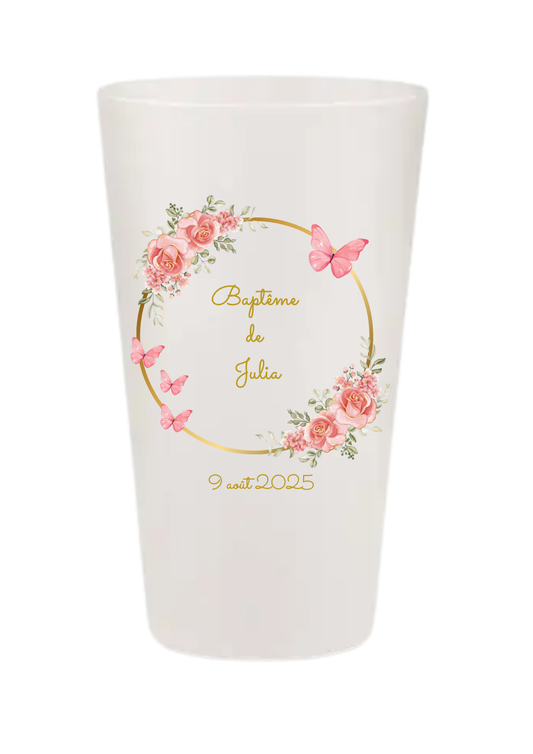 Gobelets personnalisés baptême/anniversaire papillon rose & or