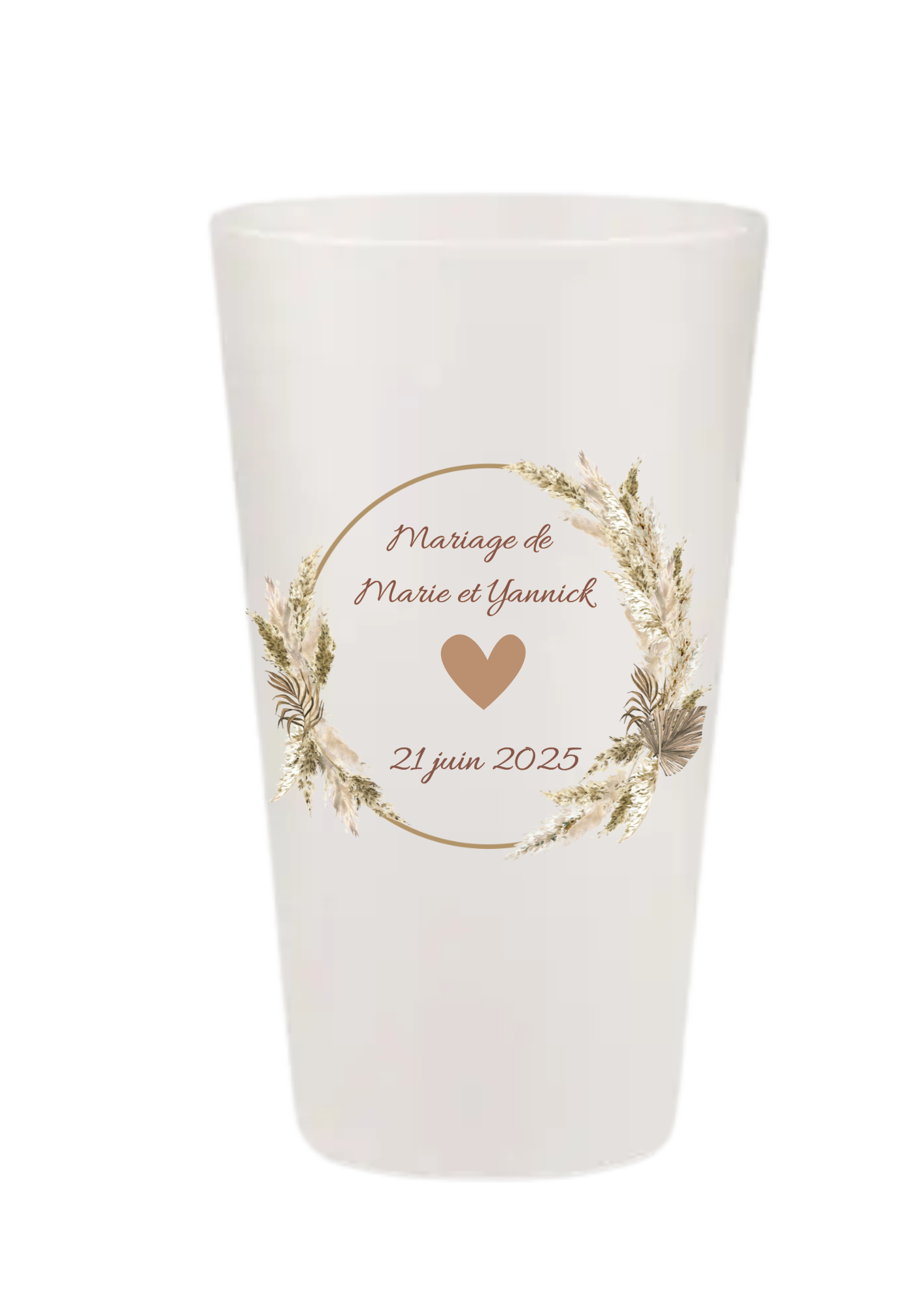 Gobelets personnalisés Mariage - Champêtre marron cœur