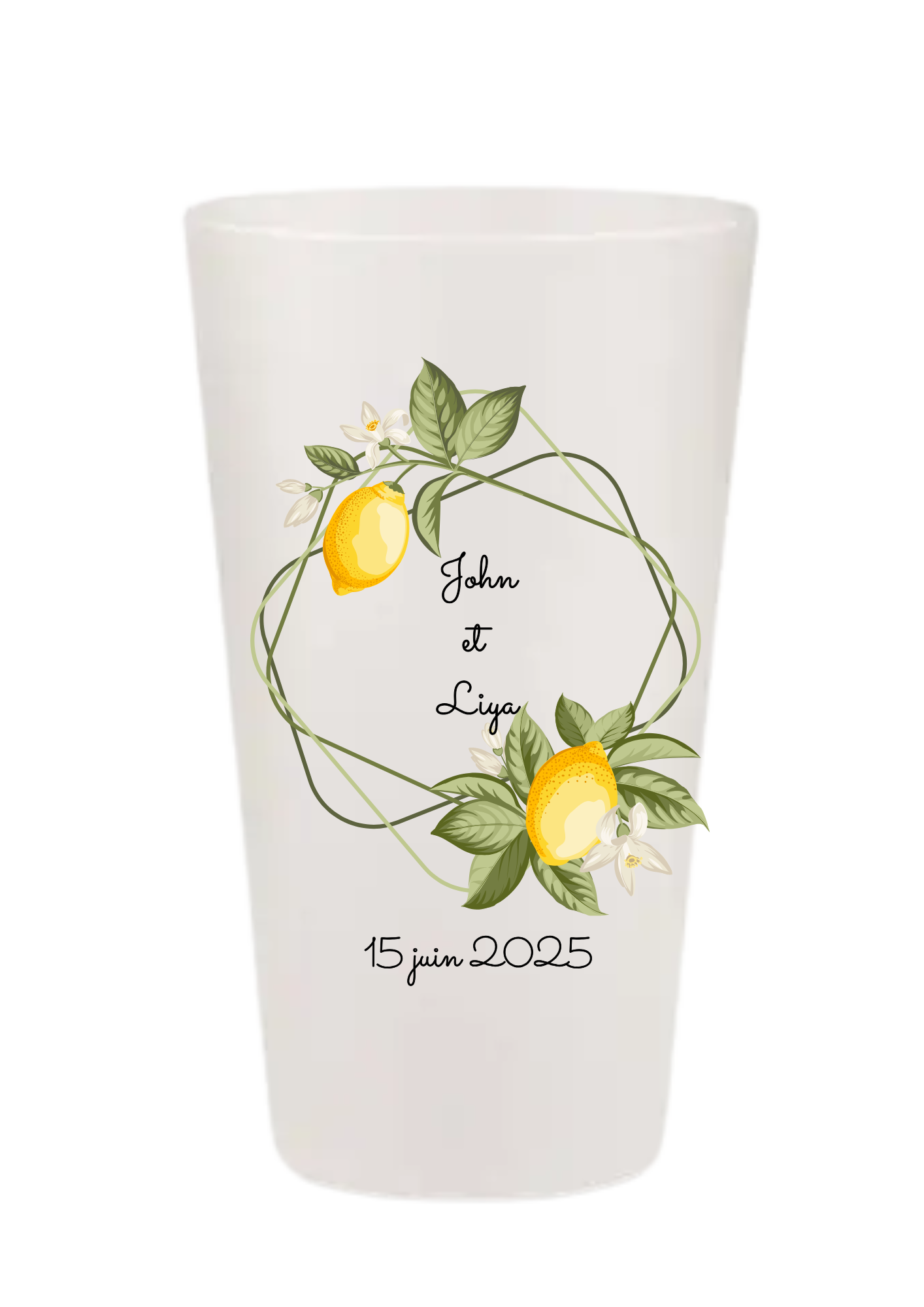Gobelets personnalisés Mariage citron feuillage