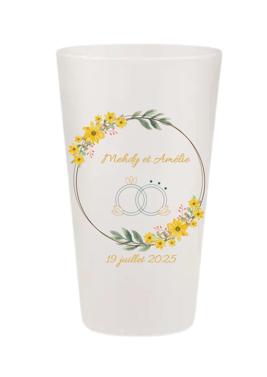 Gobelets personnalisés Mariage - feuillage vert & jaune