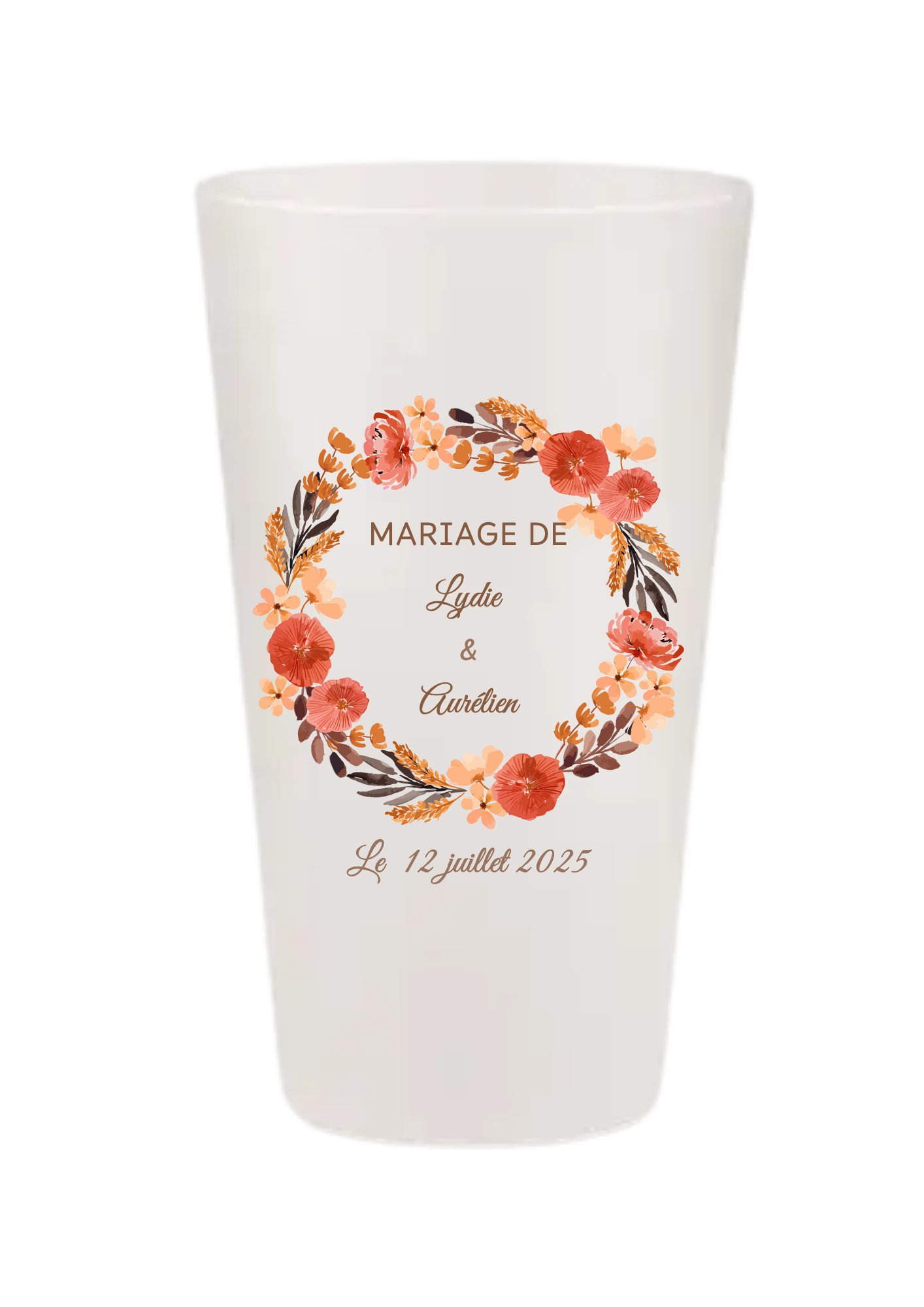 Gobelets personnalisés Mariage - Couronne de fleurs - terracotta