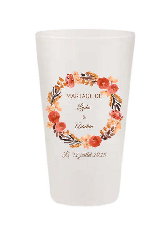 Gobelets personnalisés Mariage - Couronne de fleurs - terracotta