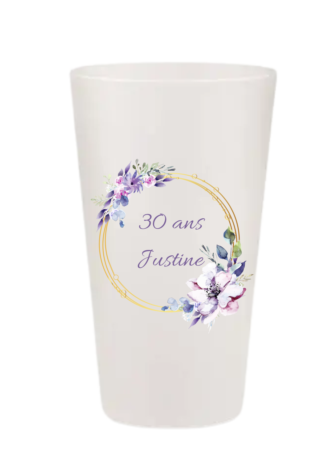 Gobelets personnalisés anniversaire fleuri violet or
