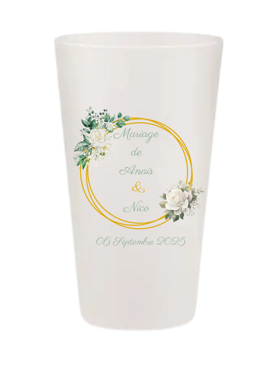 Gobelets personnalisés Mariage - feuillage rose blanche