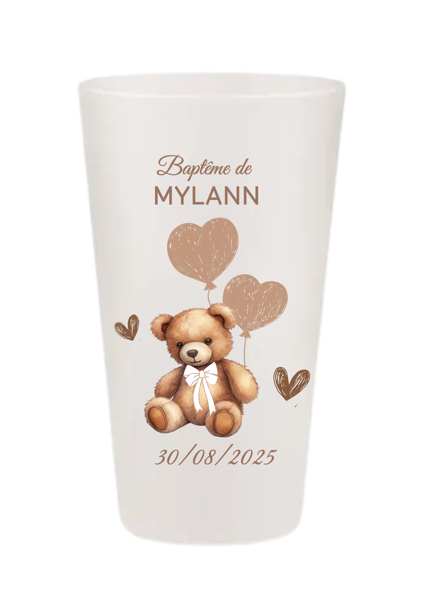Gobelets personnalisés baptême/anniversaire ourson marron beige