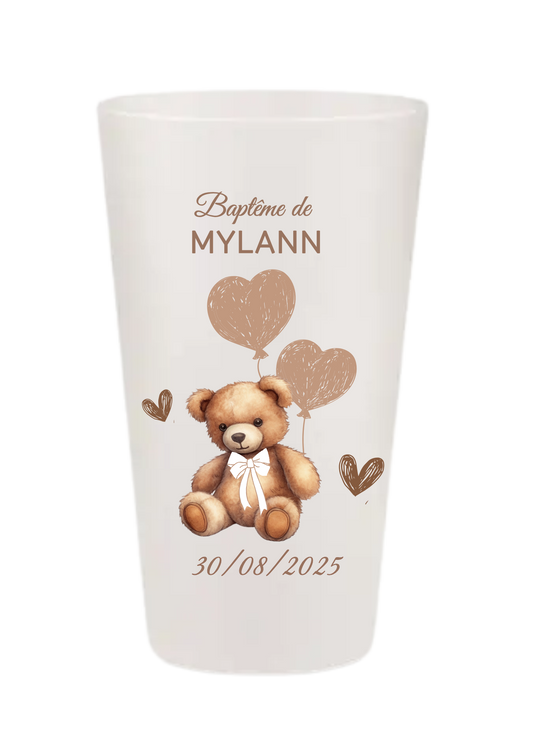 Gobelets personnalisés baptême/anniversaire ourson marron beige