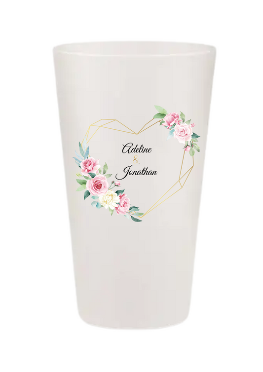 Gobelets personnalisés Mariage - cœur doré fleur rose