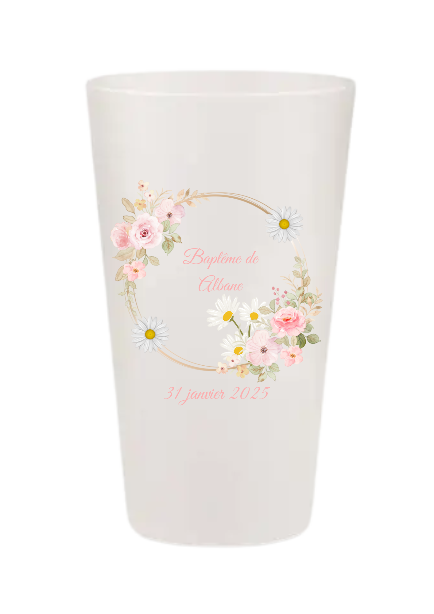Gobelets personnalisés baptême/anniversaire fleur rose marguerite