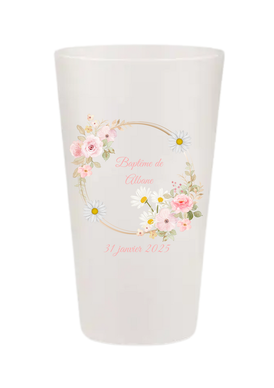 Gobelets personnalisés baptême/anniversaire fleur rose marguerite