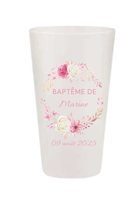 Gobelets personnalisés baptême/anniversaire floral rose et blanc