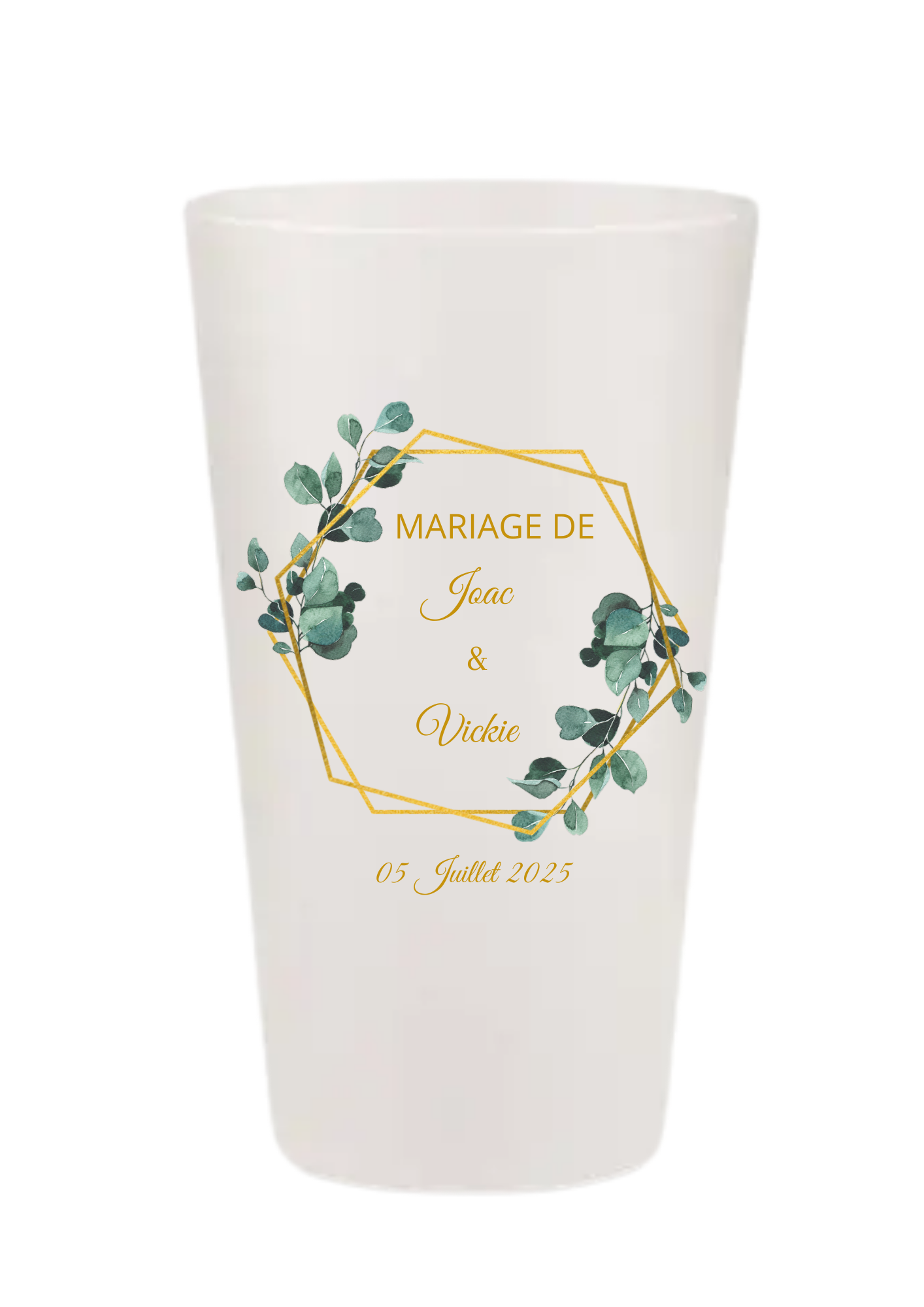Gobelets personnalisés Mariage - vert sauge & or