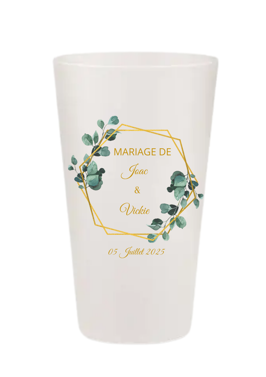 Gobelets personnalisés Mariage - vert sauge & or