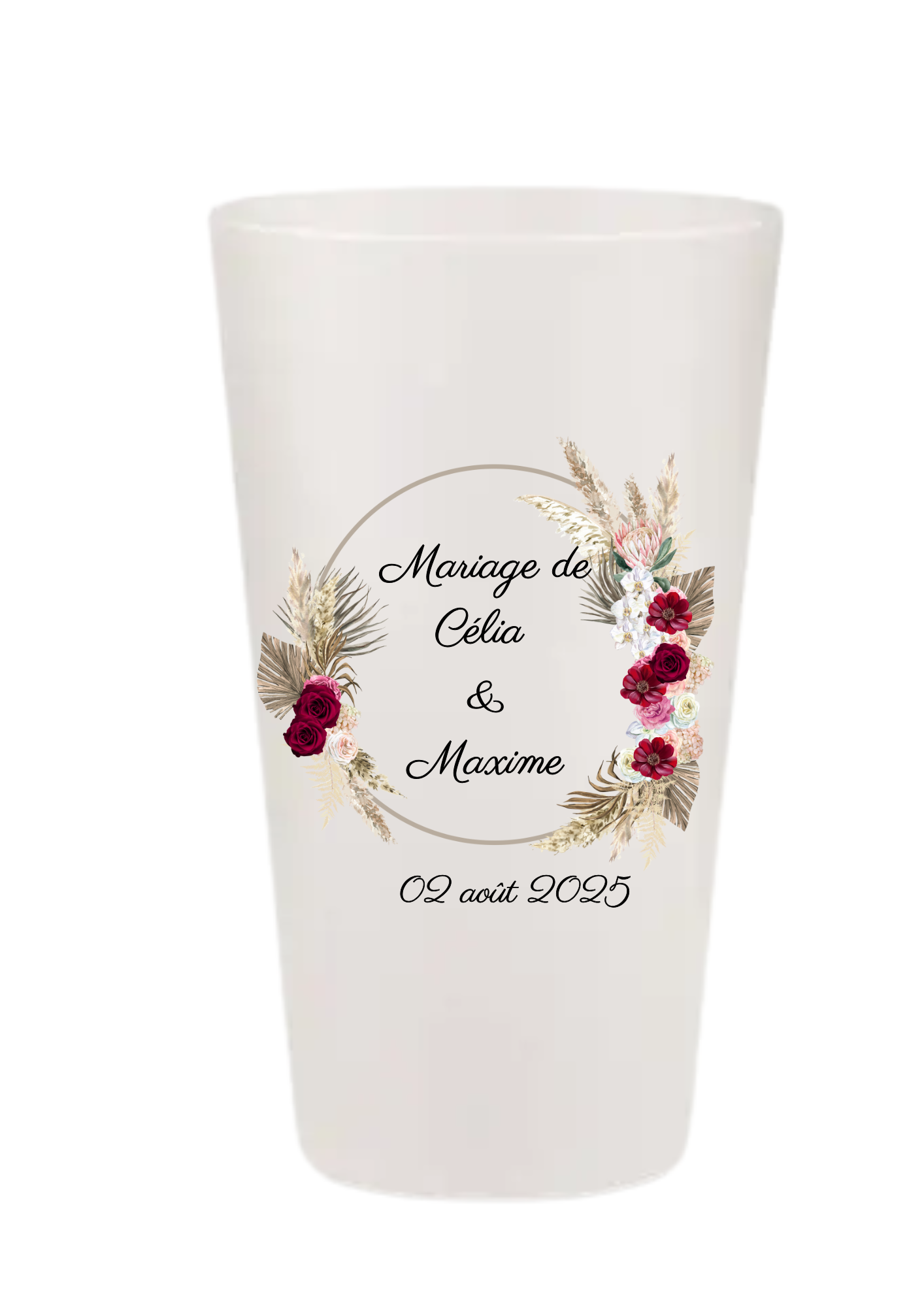 Gobelets personnalisés Mariage - pampa bordeau