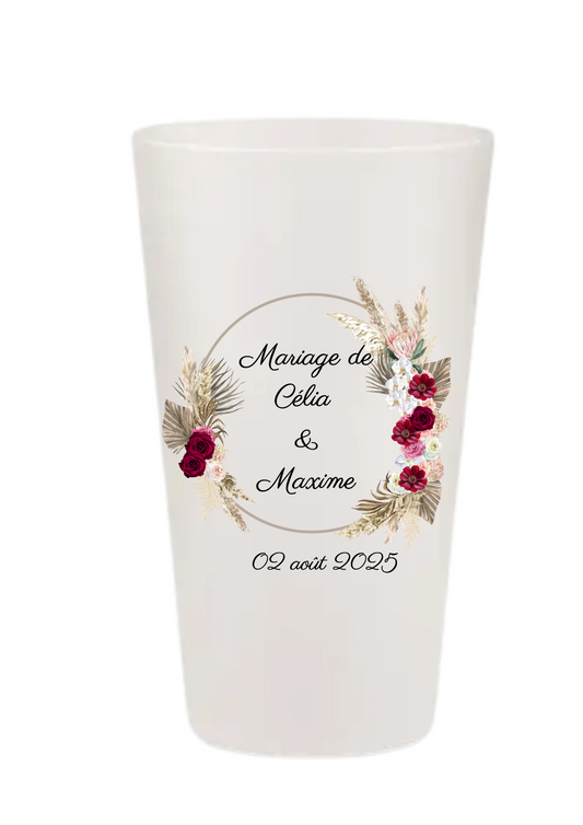 Gobelets personnalisés Mariage - pampa bordeau
