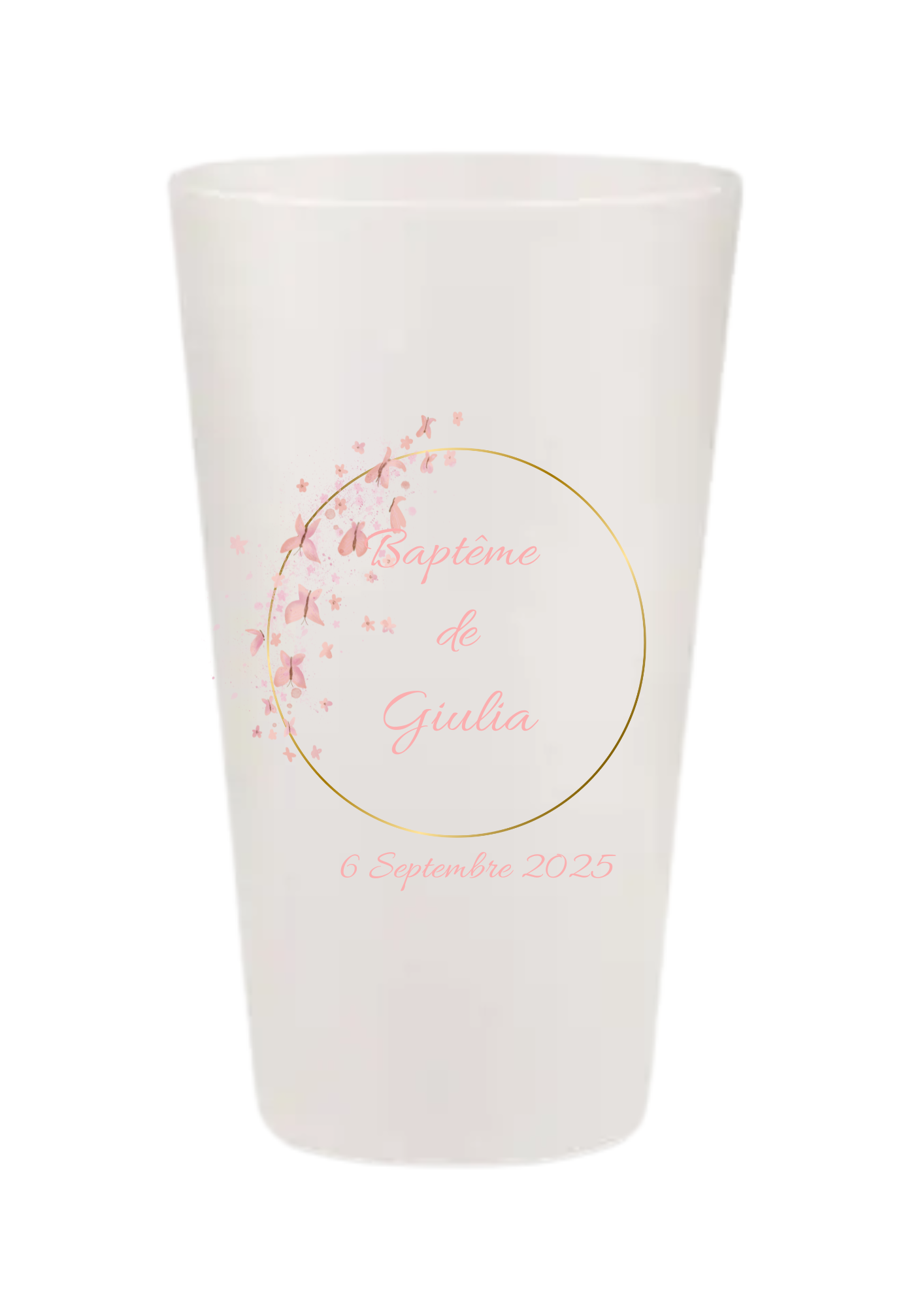 Gobelets personnalisés baptême/anniversaire papillon rose
