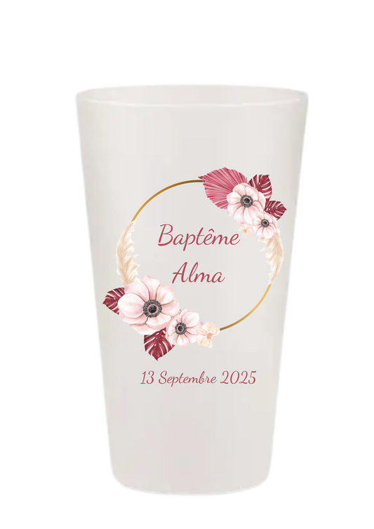 Gobelets personnalisés baptême/anniversaire pampa rose poudré