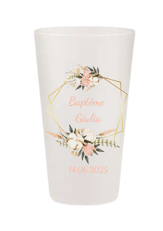 Gobelets personnalisés baptême/anniversaire feuillage rose & vert doré