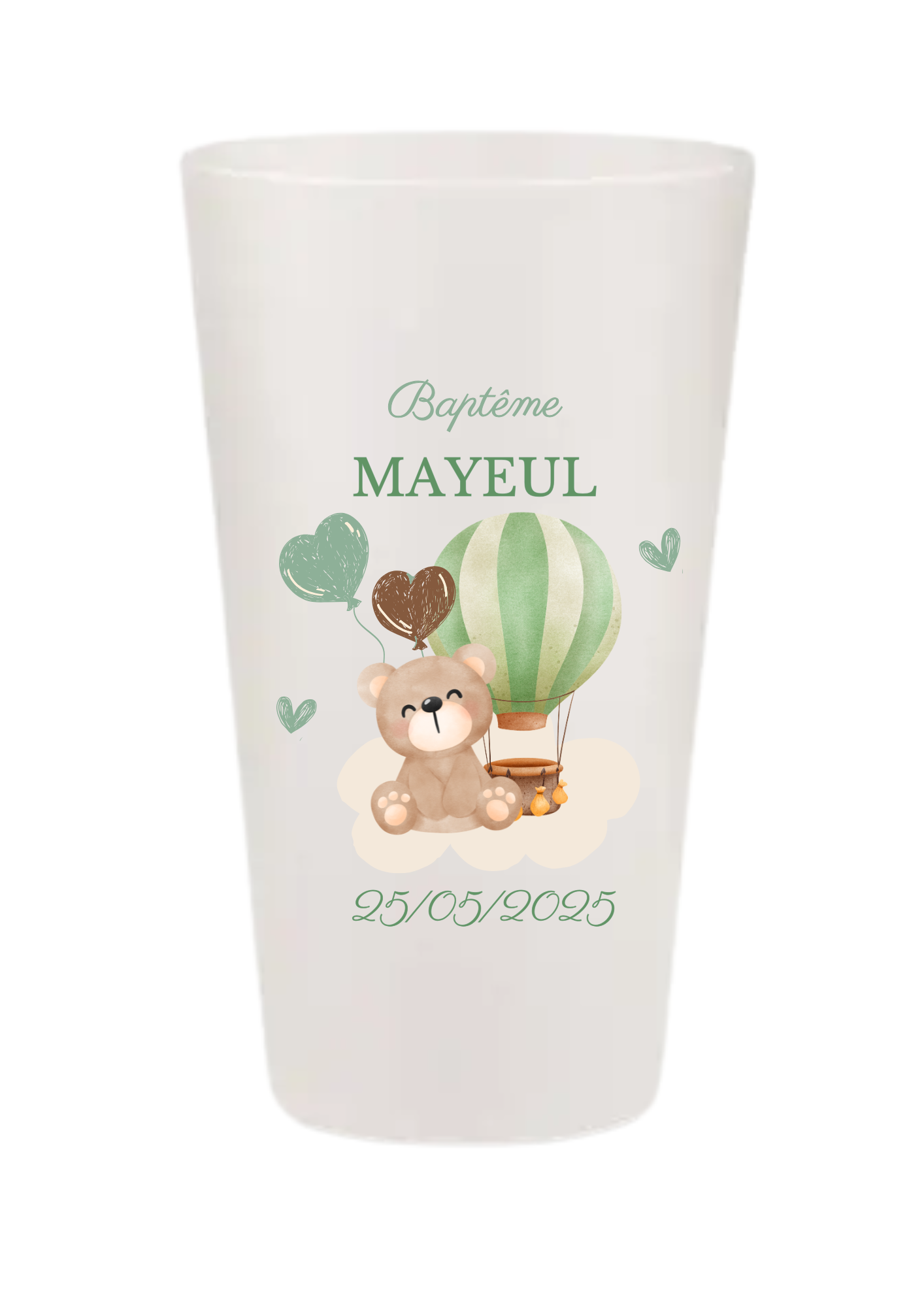 Gobelets personnalisés baptême/anniversaire ourson vert