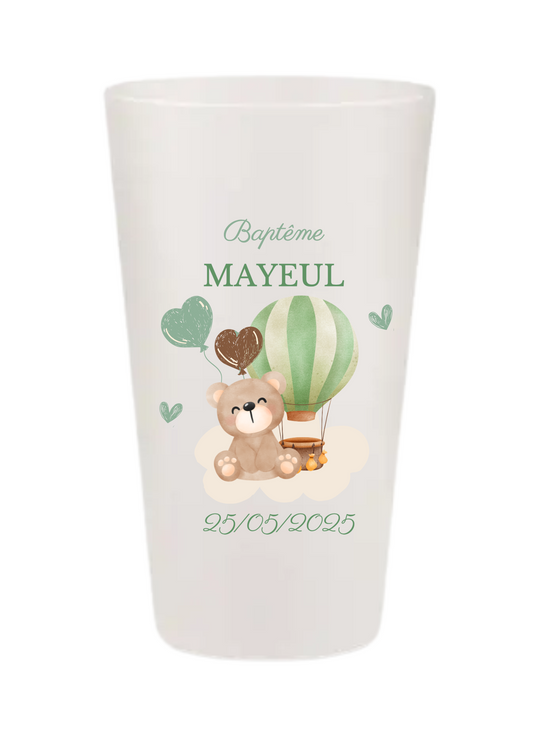 Gobelets personnalisés baptême/anniversaire ourson vert