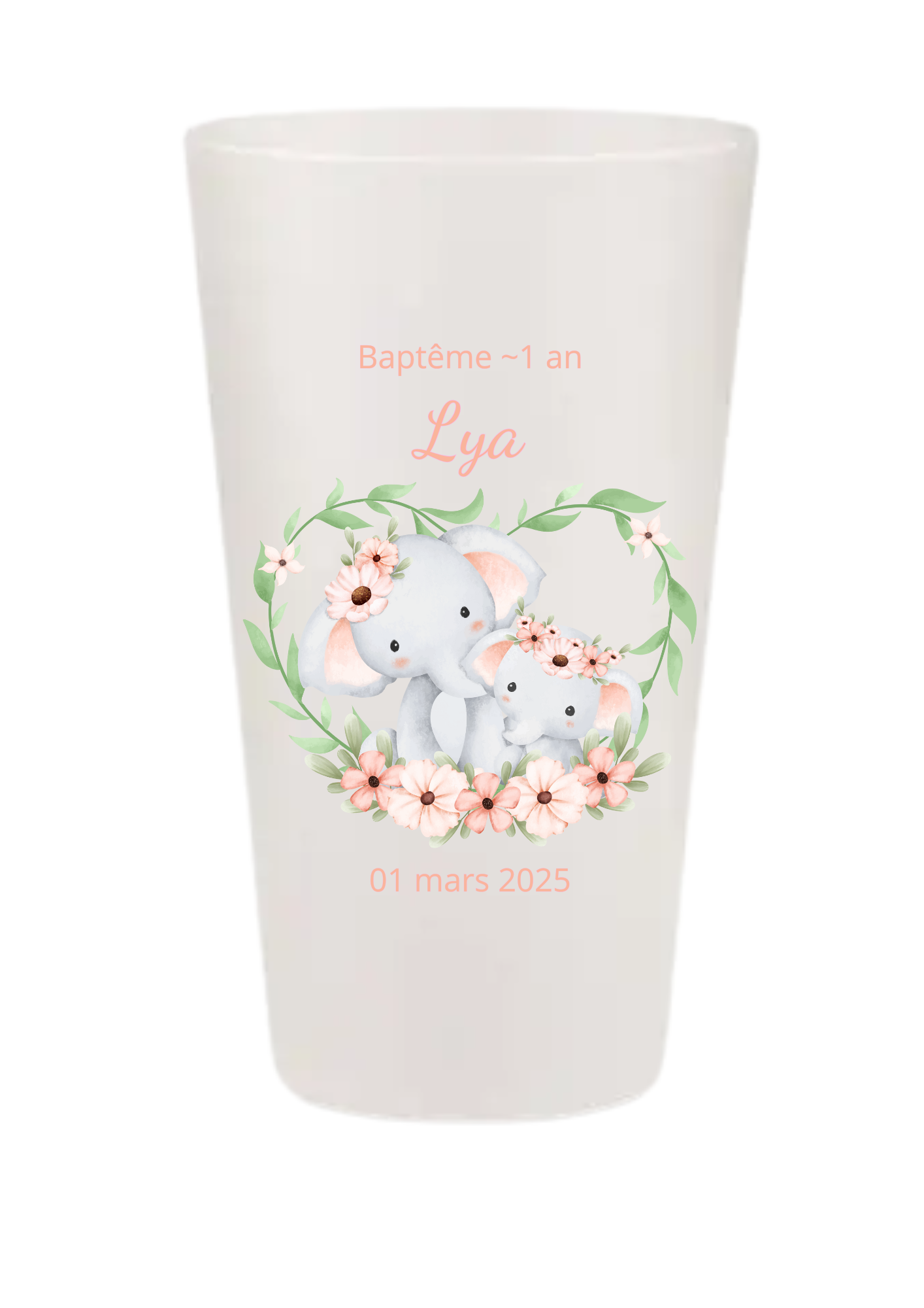 Gobelets personnalisés baptême/anniversaire éléphant fleur