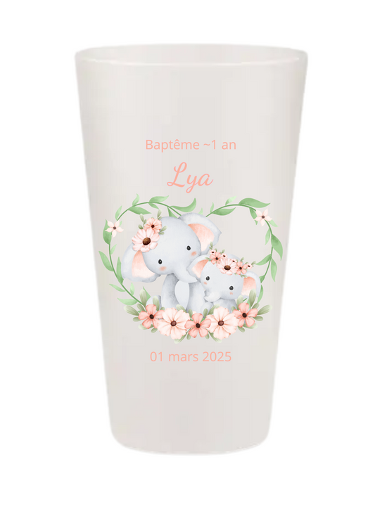Gobelets personnalisés baptême/anniversaire éléphant fleur