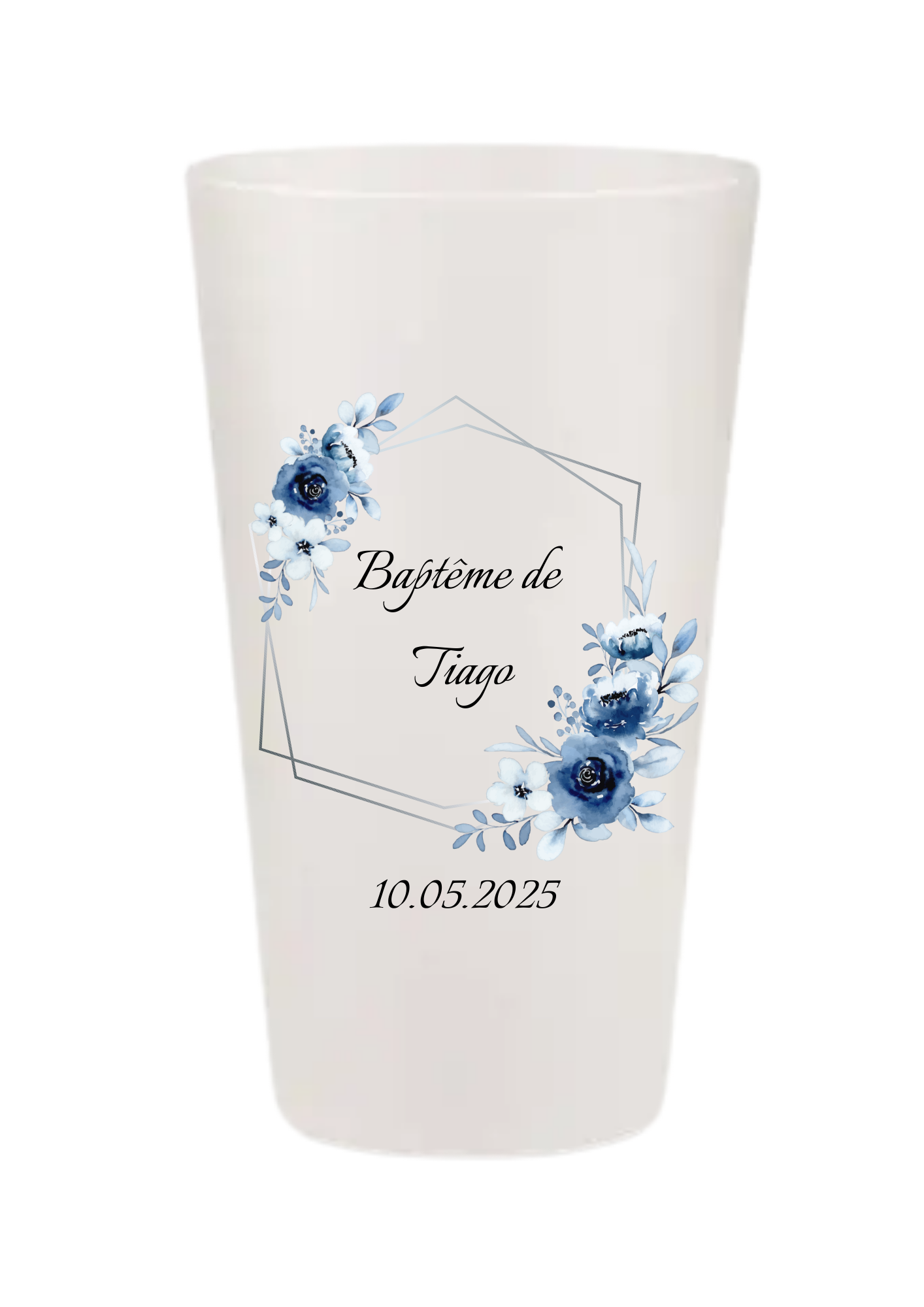 Gobelets personnalisés baptême/anniversaire fleurs bleues & blanches
