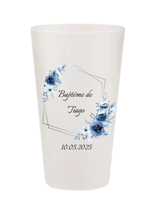 Gobelets personnalisés baptême/anniversaire fleurs bleues & blanches